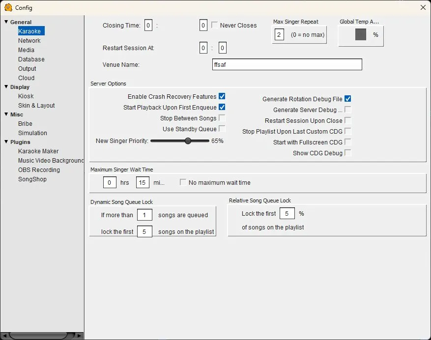 Karaoke Config Panel